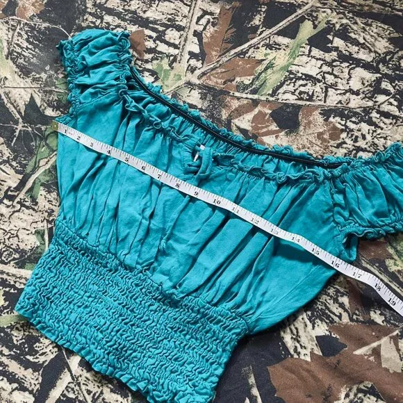 turquoise peasant milkmaid crop top - Picture 5 of 7